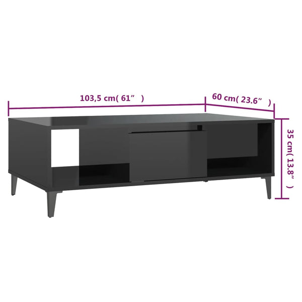 Couchtisch Hochglanz Schwarz 103,5 cm