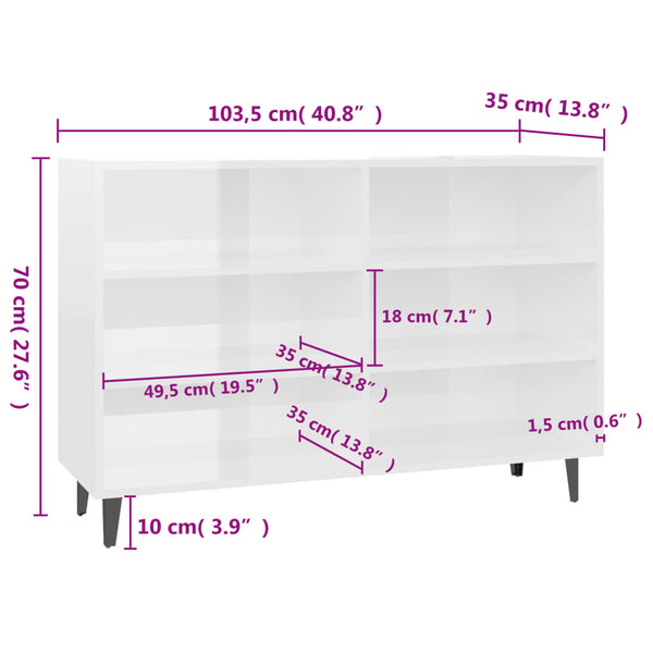 Hochglanz Weißes Sideboard 103,5 cm