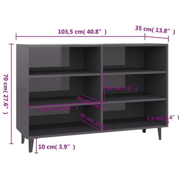 Hochglanz Grau Sideboard 103,5 cm
