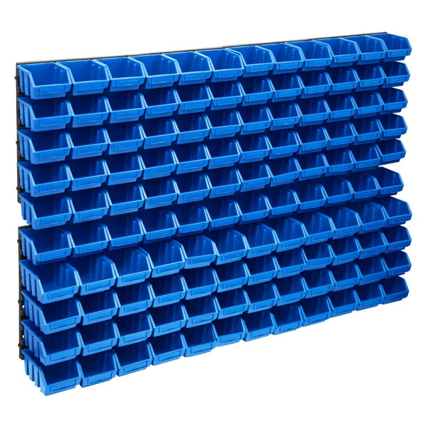 128-tlg. Behälter-Set für Kleinteile mit Wandplatten Blau