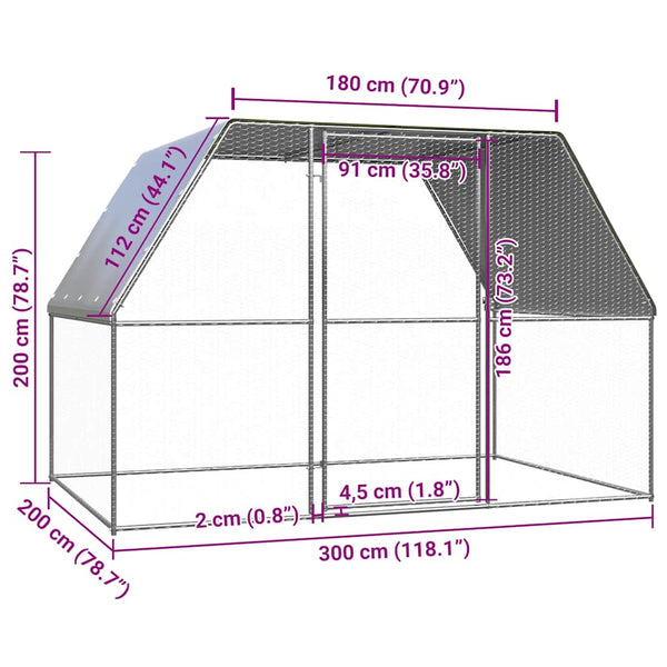 Outdoor-Hühnerkäfig 3x2x2 m Verzinkter Stahl