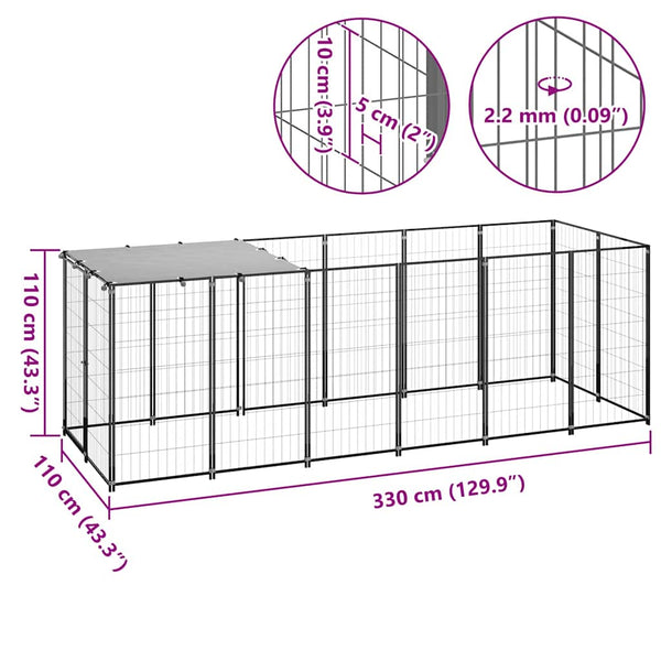Hundezwinger Schwarz 330x110x110 cm Stahl