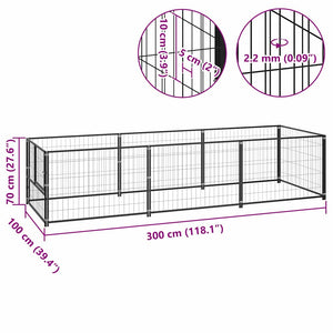 Hundezwinger Schwarz 300x100x70 cm Stahl