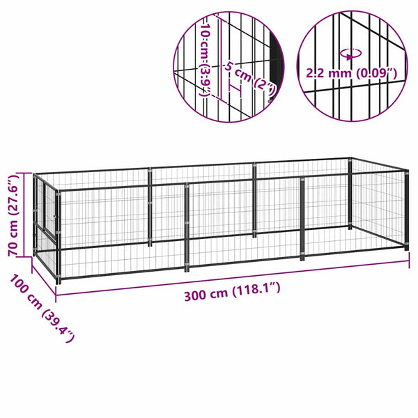 Hundezwinger Schwarz 300x100x70 cm Stahl