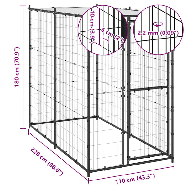 Outdoor-Hundezwinger Stahl mit Überdachung 110x220x180 cm