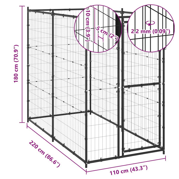Outdoor-Hundezwinger Stahl 110x220x180 cm