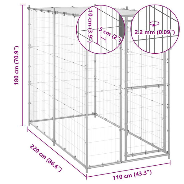 Outdoor-Hundezwinger mit Dach Verzinkter Stahl 110x220x180 cm