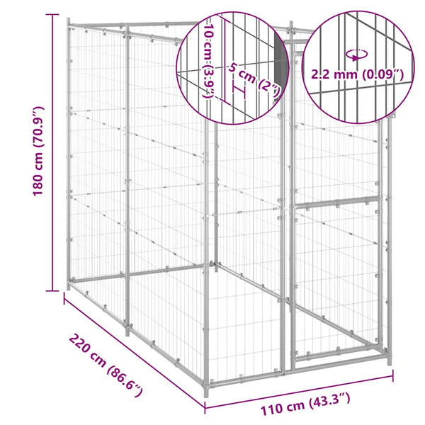 Outdoor-Hundezwinger Verzinkter Stahl 110x220x180 cm