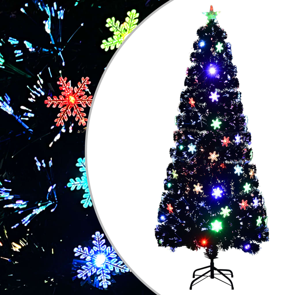 Schwarzer LED-Weihnachtsbaum mit Schneeflocken 210 cm