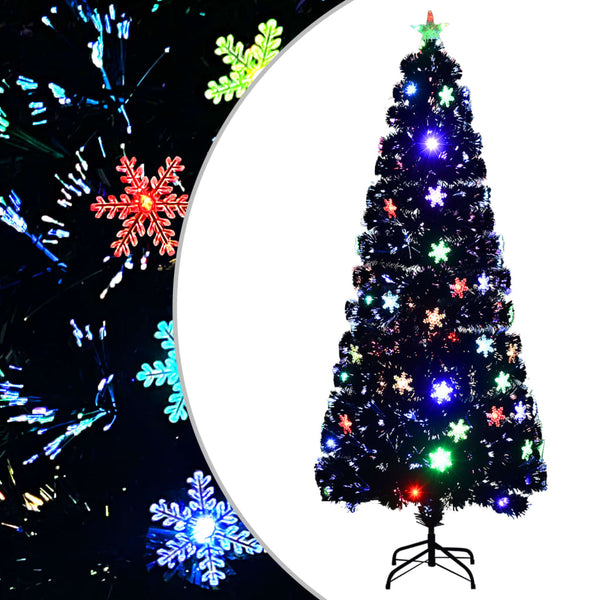 Schwarzer LED-Weihnachtsbaum mit Schneeflocken 210 cm