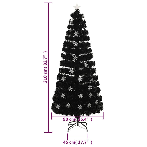 Schwarzer LED-Weihnachtsbaum mit Schneeflocken 210 cm