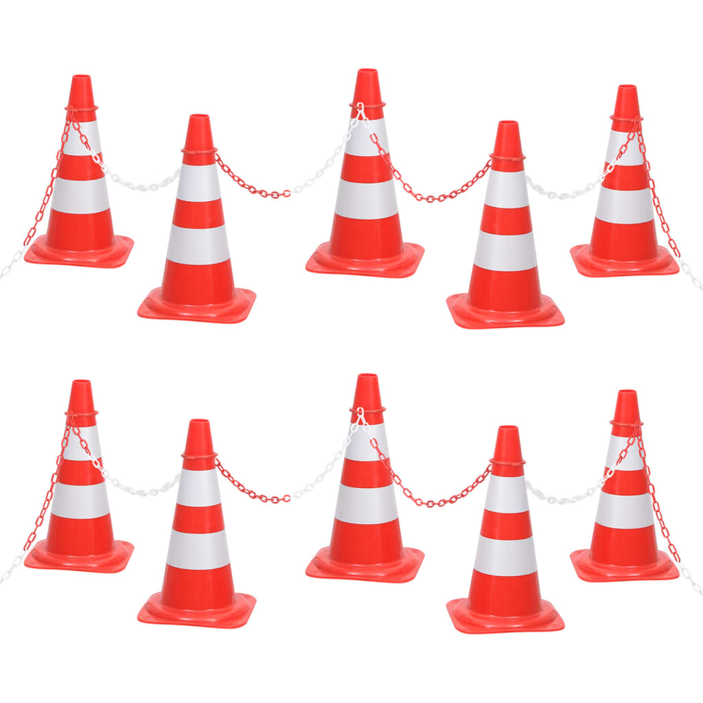 Leitkegel-Set mit 10 m Kette Rot und Weiß