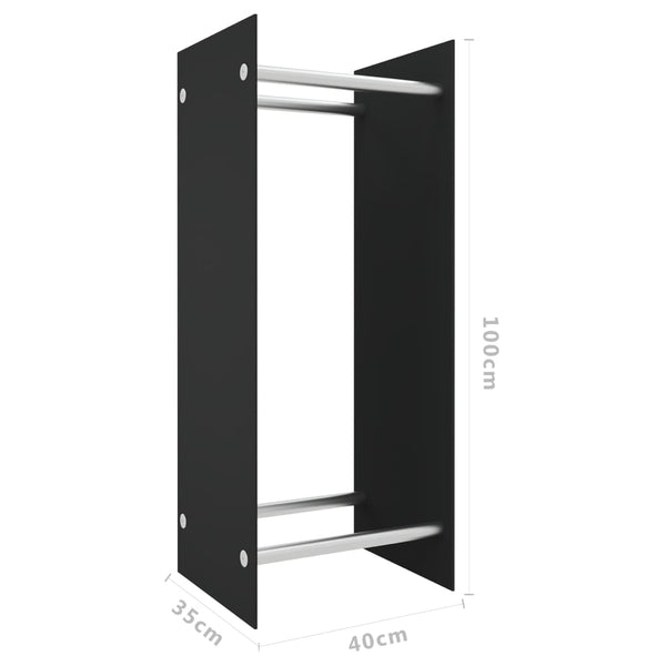 Brennholzregal Schwarz Hartglas 40x35x100 cm