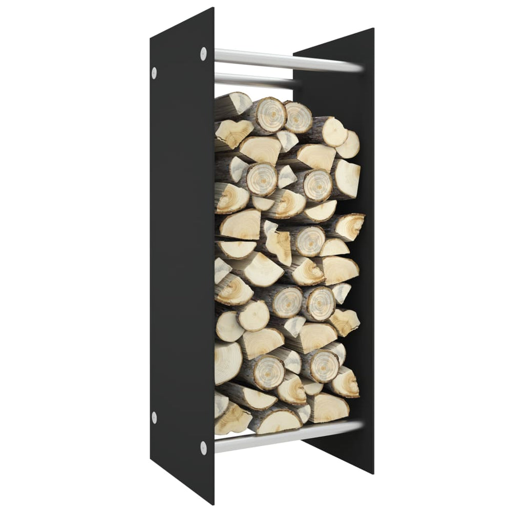 Brennholzregal Schwarz Hartglas 40x35x100 cm