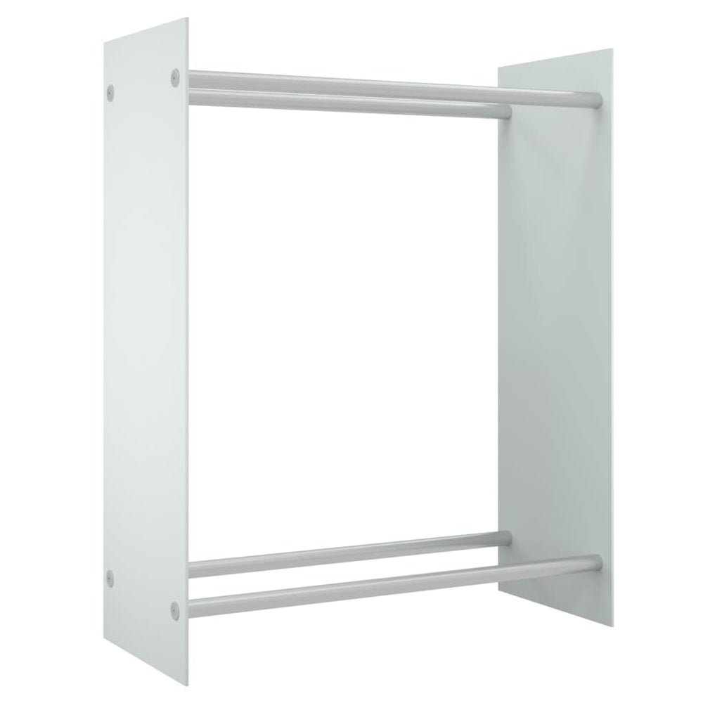 Weißes Brennholzregal aus Glas, 80x100 cm