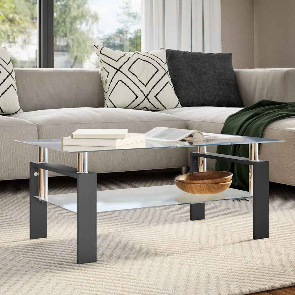 vidaXL Table basse noir transparent 95x55x40 cm verre trempé