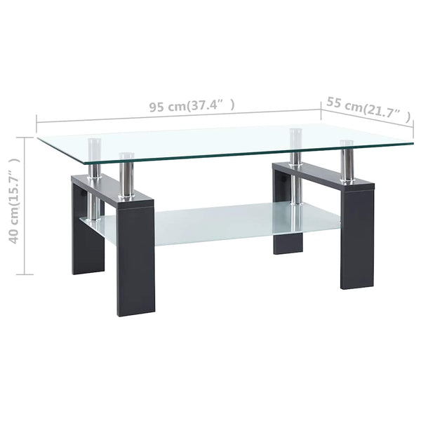 vidaXL Table basse gris transparent 95x55x40 cm verre trempé