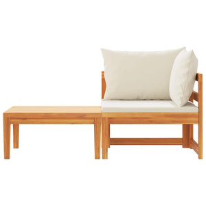 2-tlg. Garten-Lounge-Set mit Kissen Cremeweiß Akazienholz