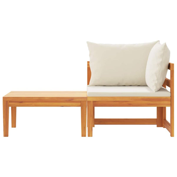 2-tlg. Garten-Lounge-Set mit Kissen Cremeweiß Akazienholz