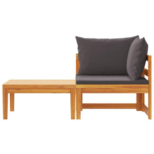 2-tlg. Garten-Lounge-Set mit Dunkelgrauen Kissen Akazienholz