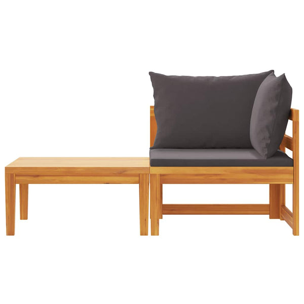 2-tlg. Garten-Lounge-Set mit Dunkelgrauen Kissen Akazienholz