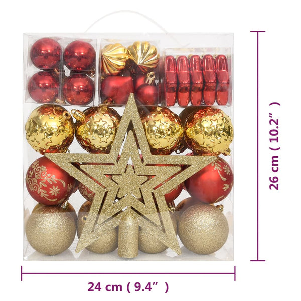 70-teiliges Weihnachtskugel-Set Gold und Rot
