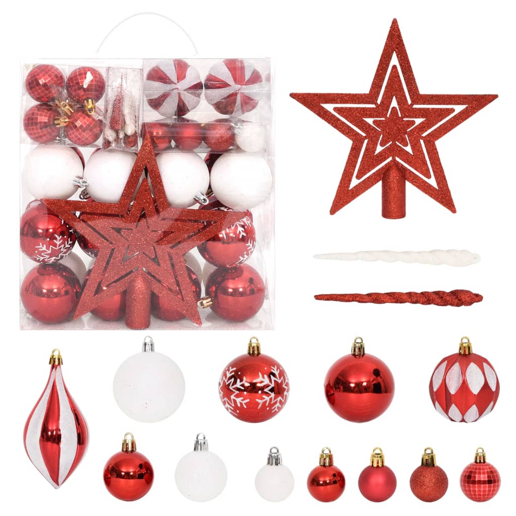 Weihnachtskugel Set Rot Weiß 64-teilig