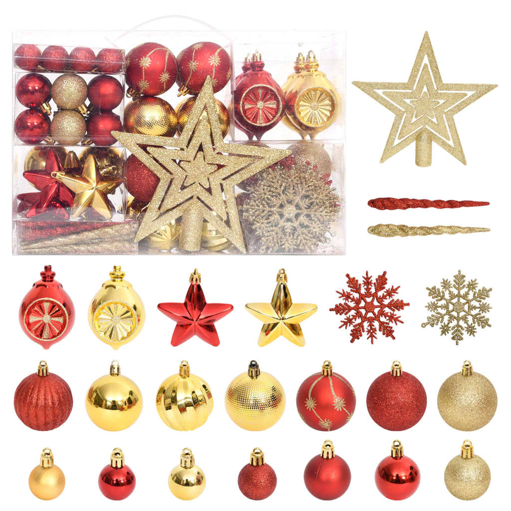 108-tlg. Weihnachtsbaumkugel Set Gold & Rot