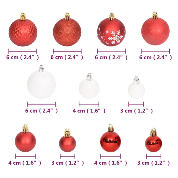 108-teiliges Weihnachtskugel-Set Rot/Weiß