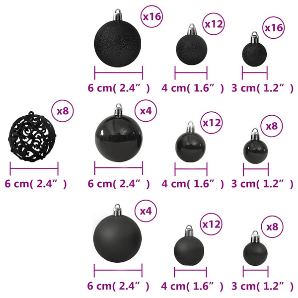 100er Weihnachtskugel Set - Schwarz