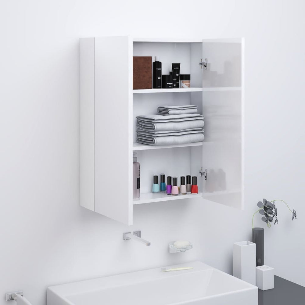 Spiegelschrank Bad 60 cm, Weiß Glänzend