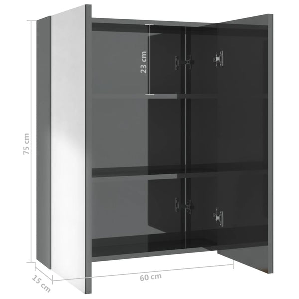 Spiegelschrank Grau Glänzend 60 cm