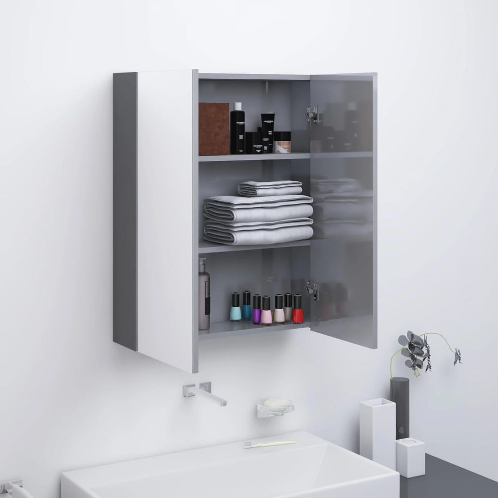 Spiegelschrank Grau Glänzend 60 cm