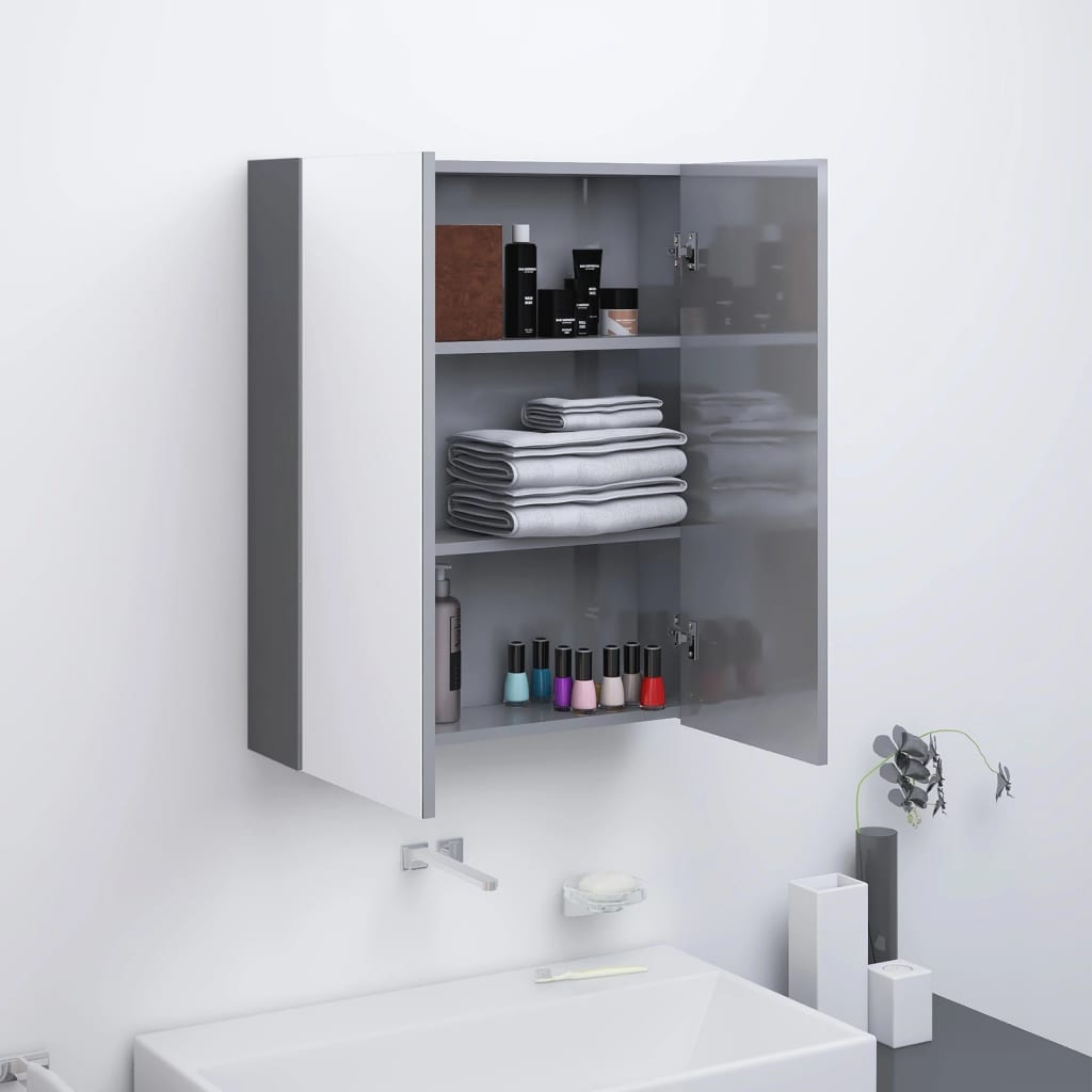 Spiegelschrank Grau Glänzend 60 cm