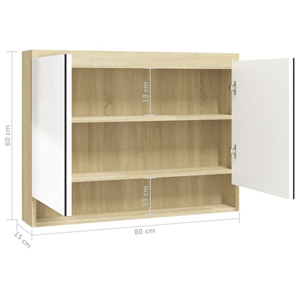 Bad Spiegelschrank 80x60 cm Weiß/Eiche