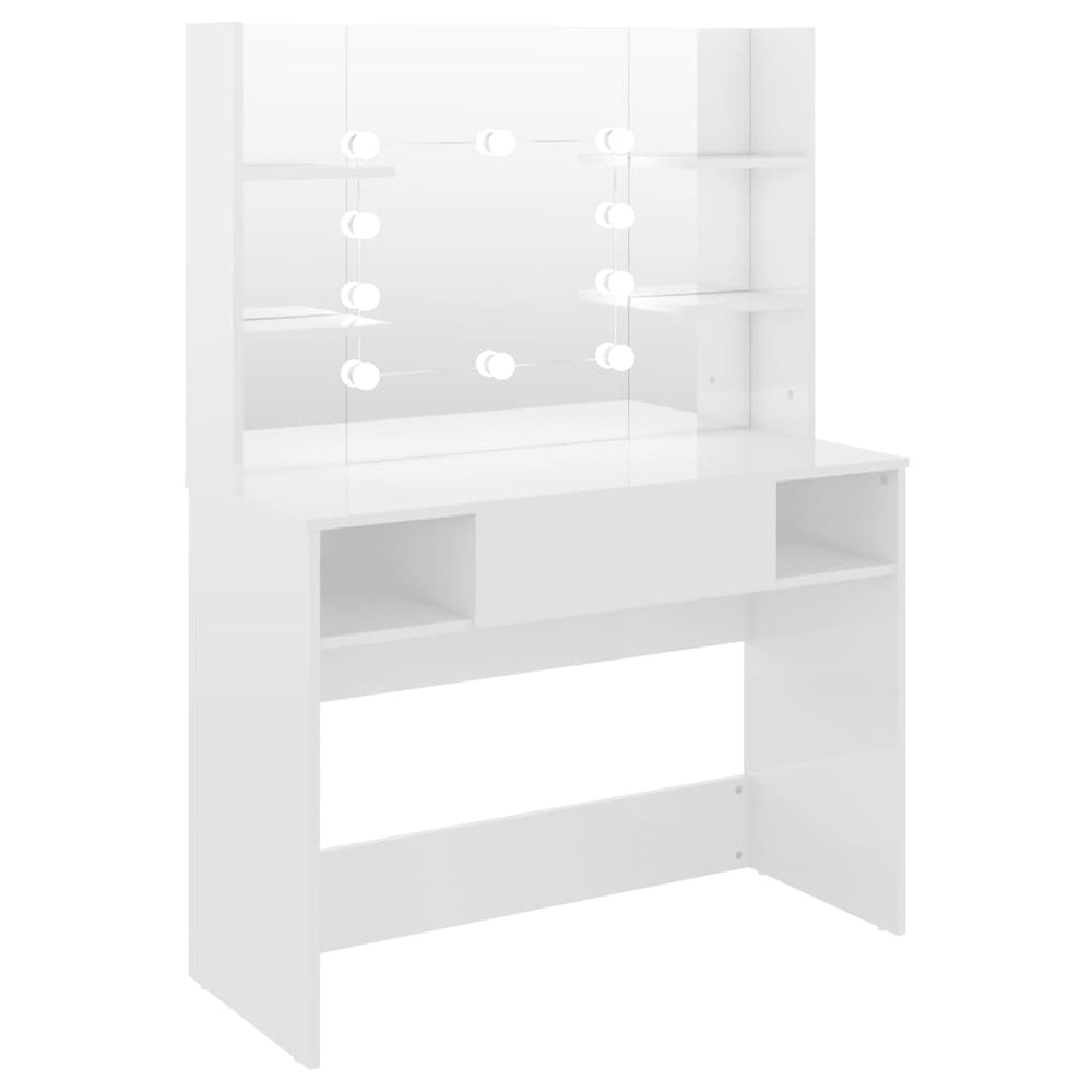 vidaXL Dressing Table LED Lighting 100x40x135 cm MDF Glossy White