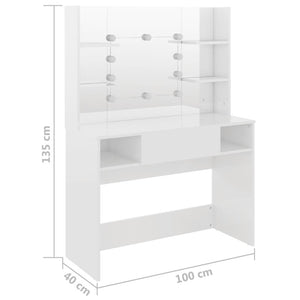 Schminktisch mit LED-Beleuchtung Weiß 100x40x135 cm