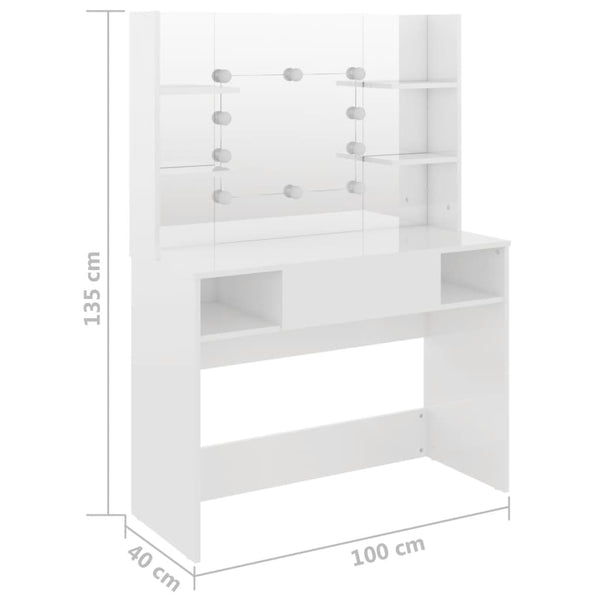 Schminktisch mit LED-Beleuchtung Weiß 100x40x135 cm