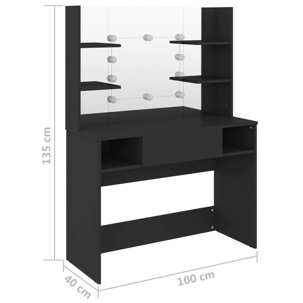 Schminktisch mit LED Schwarz 100x40x135 cm