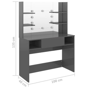 Schminktisch mit LED-Beleuchtung, Grau, 100cm