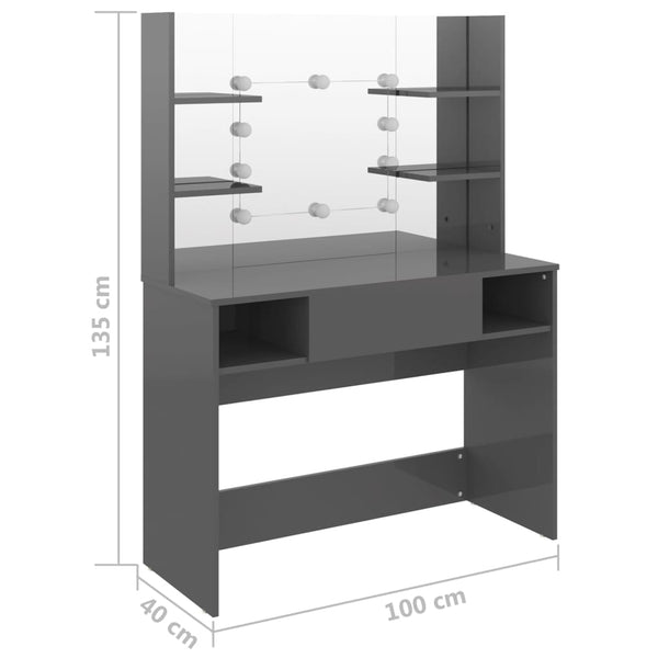 Schminktisch mit LED-Beleuchtung, Grau, 100cm