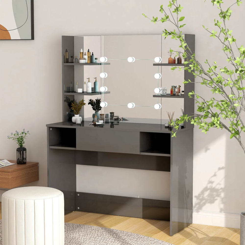 vidaXL Dressing Table LED Lighting 100x40x135 cm MDF Glossy Grey