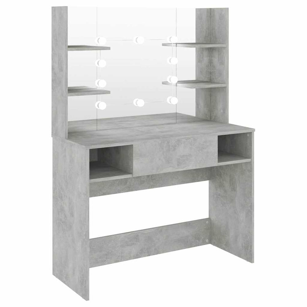 vidaXL Dressing Table with LED Lighting 100x40x135 cm MDF Concrete Grey