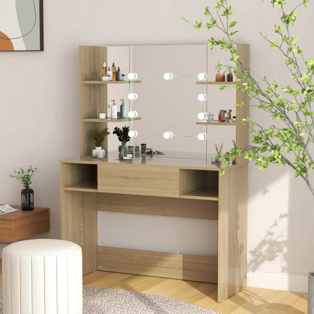 vidaXL Dressing Table with LED Lighting 100x40x135 cm MDF Oak Look