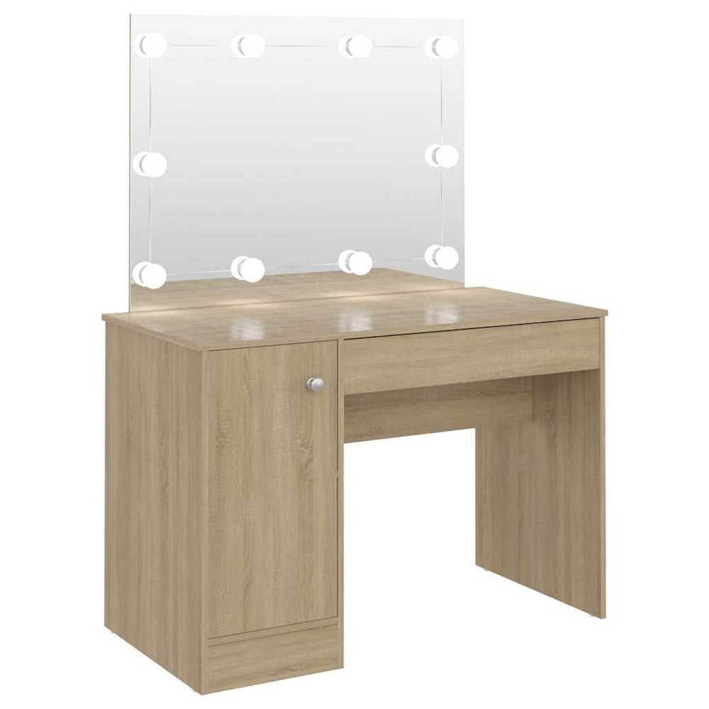 vidaXL Dressing Table with LED Lighting 110x55x145 cm MDF Oak Look