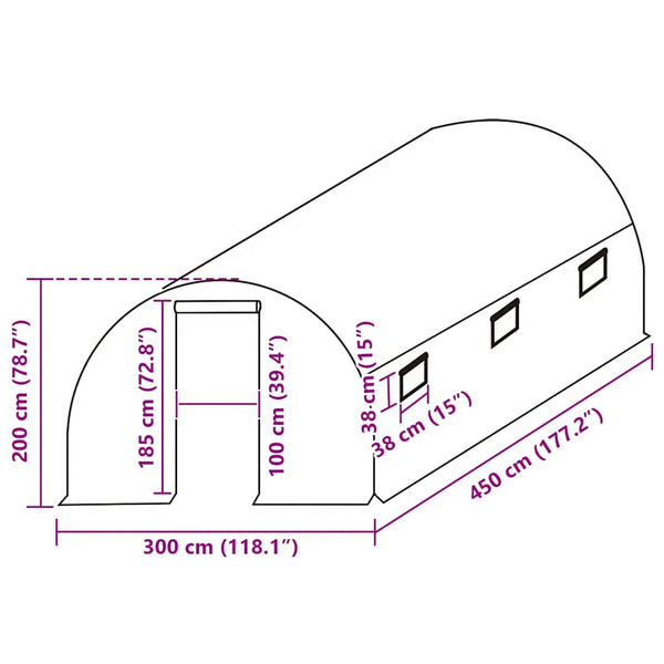 Ersatzabdeckung für Gewächshaus (13,5 m²) 300x450x200 cm Grün