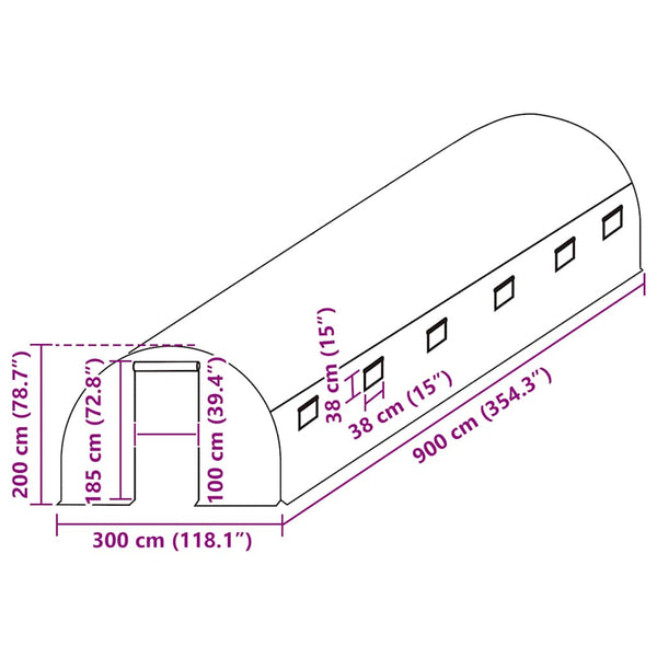 Ersatzabdeckung für Gewächshaus (27 m²) 300x900x200 cm Grün