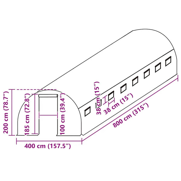 Ersatzabdeckung für Gewächshaus (32 m²) 400x800x200 cm Grün