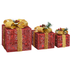 Geschenkboxen Deko-Set, 3 Stk., Rot