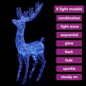 vidaXL Renne LED XXL Acrylique Décoration de Noël 250 LED 180 cm Bleu